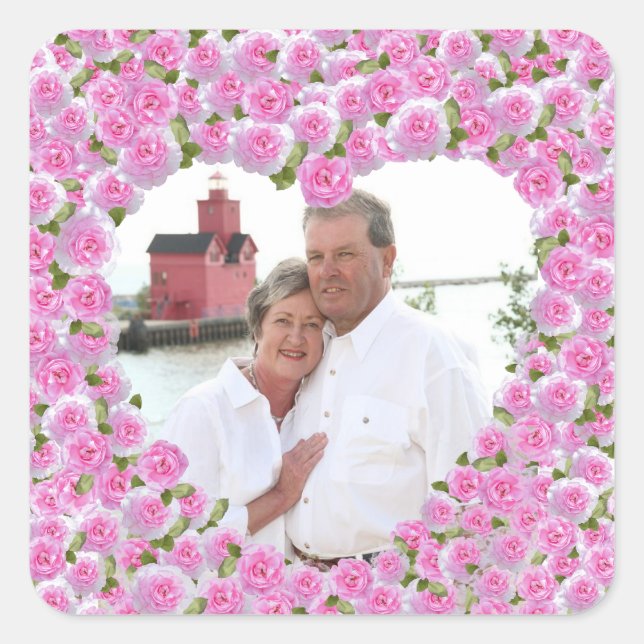 Pegatina Cuadrada Corazón rosa rosa (Anverso)