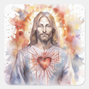 Pegatina Cuadrada Corazón sagrado de Jesús