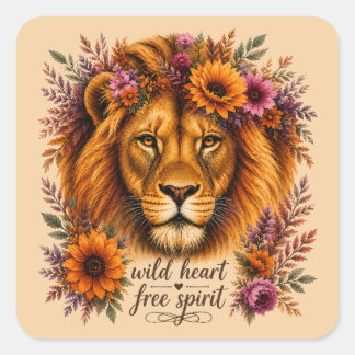 Pegatina Cuadrada Corazón Salvaje Espíritu Libre Arte Floral Boho Le
