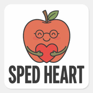 Pegatina Cuadrada Corazón SPED — Manzana adorable con gafas para edu