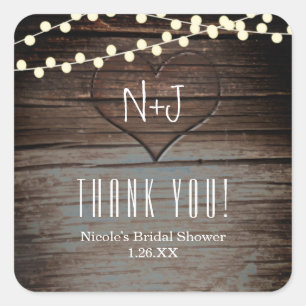 Pegatina Cuadrada Corazón tallado en madera y cuerda ilumina favor r