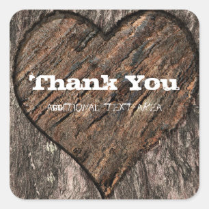 Pegatina Cuadrada Corazón Tallado Tronco de Árbol Corteza Favor de B