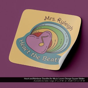 Pegatina Cuadrada Corazón y arcoiris: Doodles para Naranja de amante