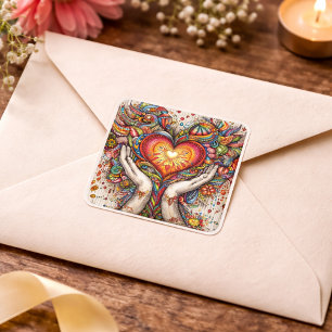 Pegatina Cuadrada Corazón y manos