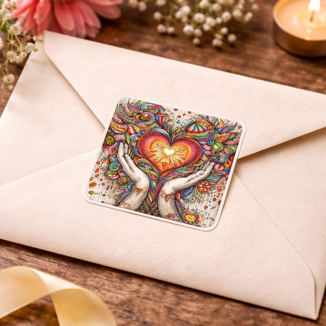 Pegatina Cuadrada Corazón y manos (Subido por el creador)