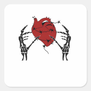 Pegatina Cuadrada Corazón Y Manos - Manos Skeleton Heart
