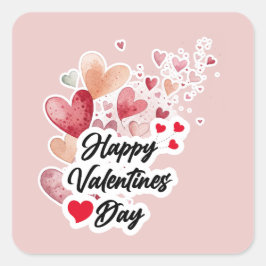Pegatina Cuadrada Corazones Acuarela Románticos "Feliz Día de San Va