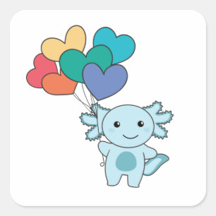 Pegatina Cuadrada Corazones Arcoiris Orgullo Lgbtq Globos Axolotl