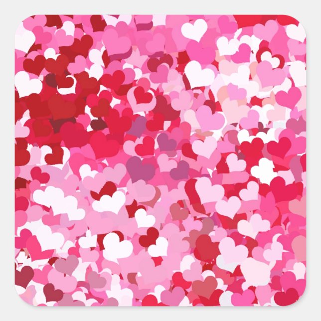 Pegatina Cuadrada Corazones confetti rosadas (Anverso)