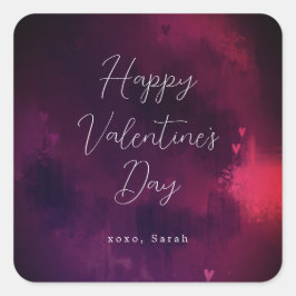 Pegatina Cuadrada Corazones de Acuarela de San Valentín