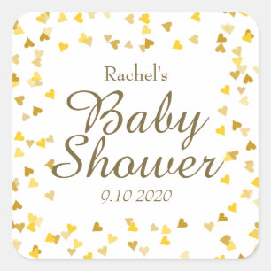 Pegatina Cuadrada Corazones de amor de oro Baby Shower / Sprinkle /
