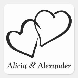 Pegatina Cuadrada Corazones de Amor Negro y Blanco Boda