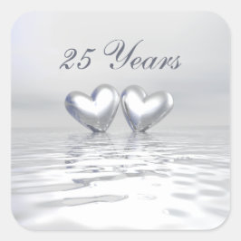 Pegatina Cuadrada Corazones de aniversario de plata