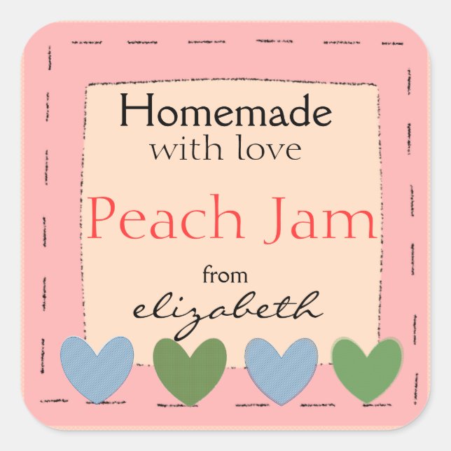 Pegatina Cuadrada Corazones de campo caseros (Anverso)