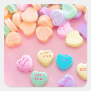 Pegatina Cuadrada Corazones de caramelo rosados de San Valentín lind