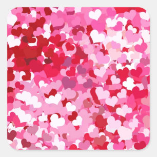 Pegatina Cuadrada Corazones de Confeti Rosa