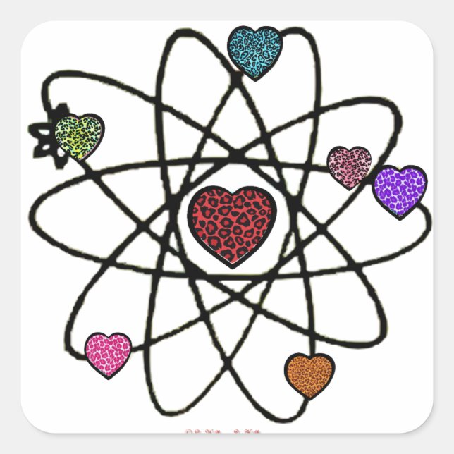 Pegatina Cuadrada Corazones de impresión atómicos de San Valentín (Anverso)
