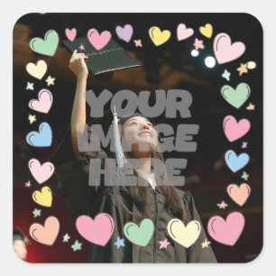 Pegatina Cuadrada Corazones de Kawaii Pastel Foto Personalizable fro