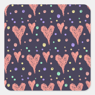 Pegatina Cuadrada Corazones de patrón coloridos Girly Modern Cute