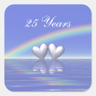 Pegatina Cuadrada Corazones de plata del 25 aniversario