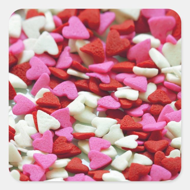 Pegatina Cuadrada Corazones de San Valentín (Anverso)