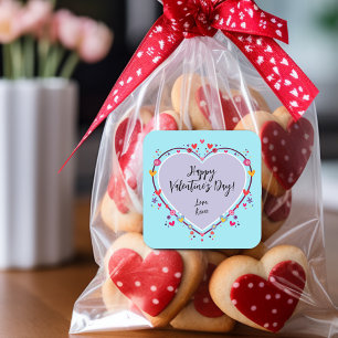 Pegatina Cuadrada Corazones de San Valentín de Niños Lindos