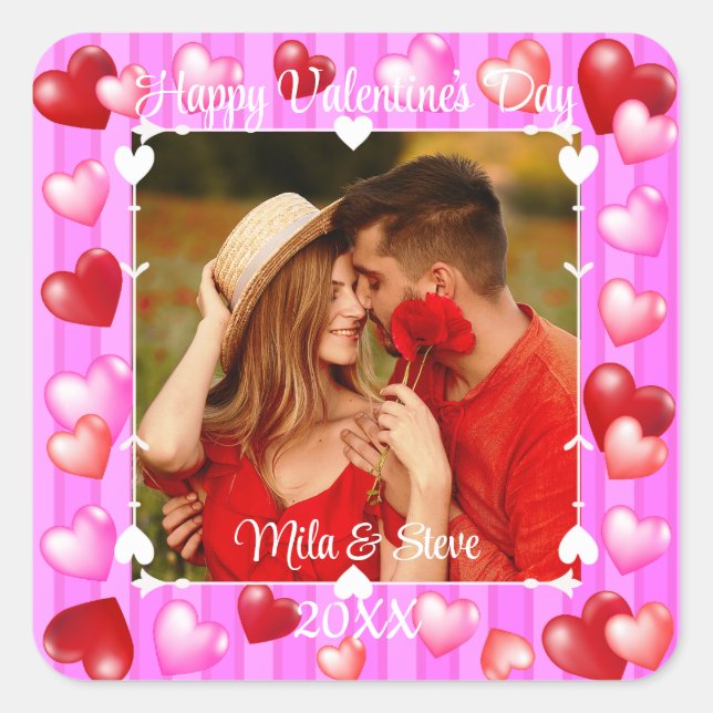 Pegatina Cuadrada Corazones del Día de San Valentín (Anverso)