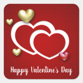 Pegatina Cuadrada Corazones El día de San Valentín de oro rojo moder