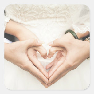Pegatina Cuadrada Corazones en nuestras manos Boda