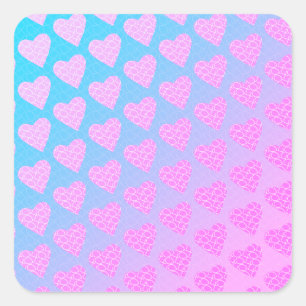 Pegatina Cuadrada Corazones garabateados rosas y azules día de San V