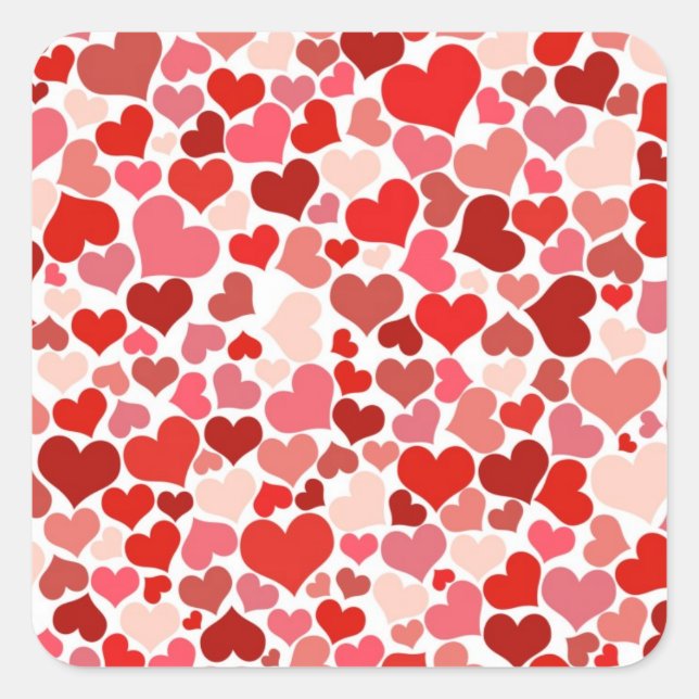 Pegatina Cuadrada Corazones Lindos (Anverso)