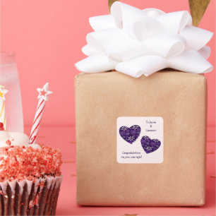 Pegatina Cuadrada Corazones Modernos Felicitaciones por tu Matrimoni