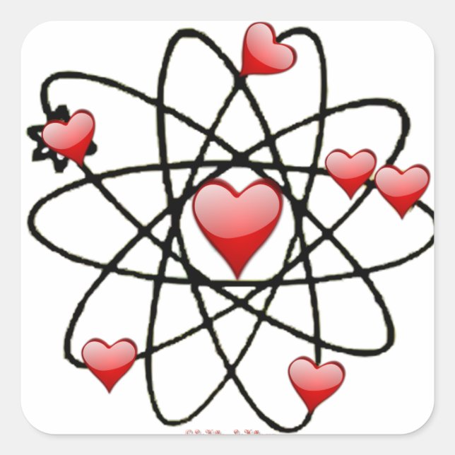 Pegatina Cuadrada Corazones rojos de San Valentín atómico (Anverso)