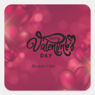 Pegatina Cuadrada Corazones rojos Feliz día de San Valentín