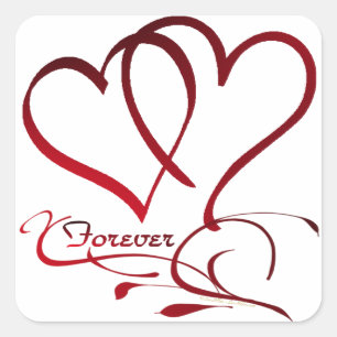 Pegatina Cuadrada Corazones rojos para siempre sobre blanco