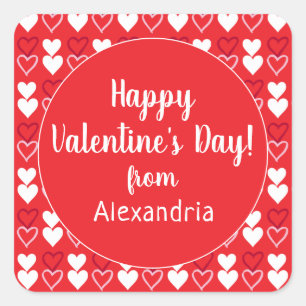 Pegatina Cuadrada Corazones Rojos Personalizados Feliz Día de San Va