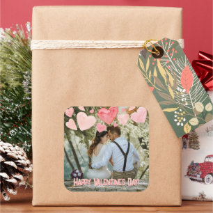 Pegatina Cuadrada Corazones rosados de San Valentín superpuesta Añad