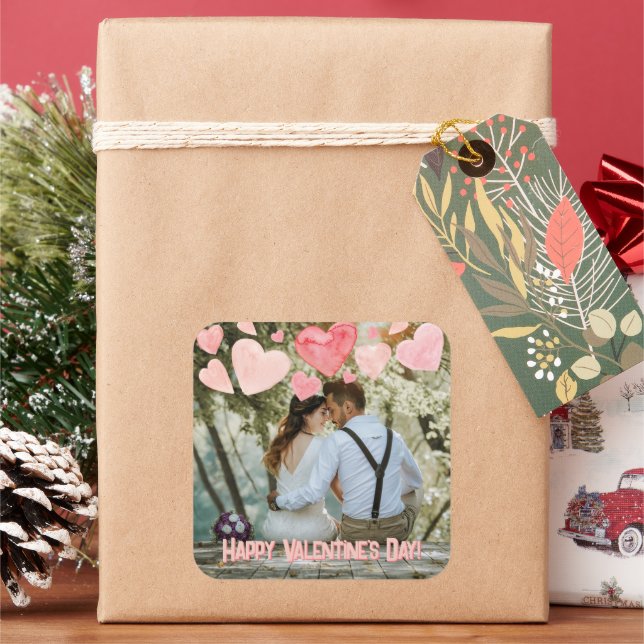 Pegatina Cuadrada Corazones rosados de San Valentín superpuesta Añad (Vacaciones)