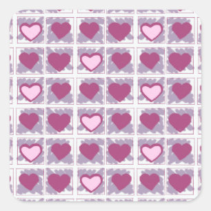 Pegatina Cuadrada Corazones rosados y cuadrados aman Xoxo