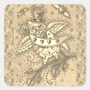 PEGATINA CUADRADA CORAZONES SIMILARES N' CORAZONES CUPIDOS OWL VALEN