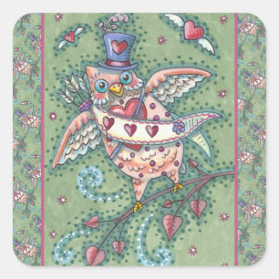 PEGATINA CUADRADA CORAZONES SIMILARES N' CORAZONES CUPIDOS OWL VALEN