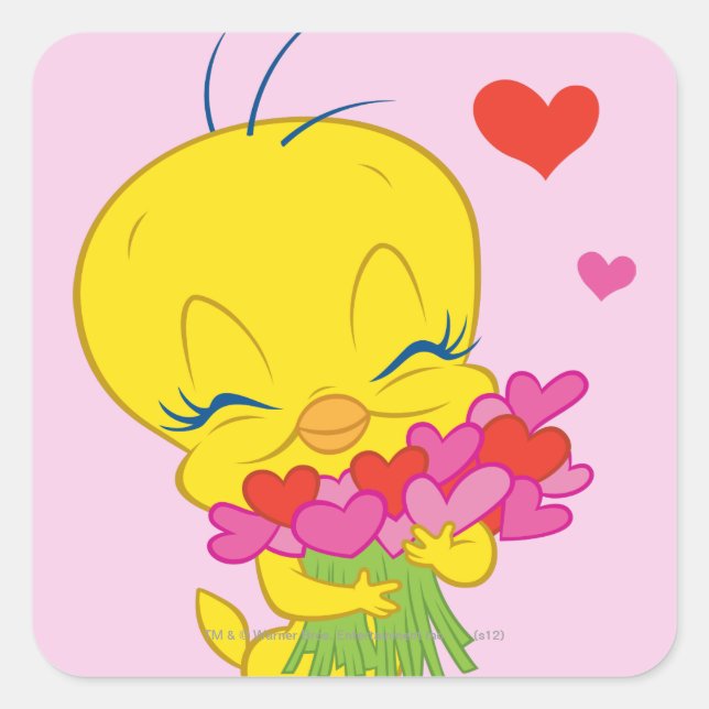 Pegatina Cuadrada corazones TWEETY™ (Anverso)