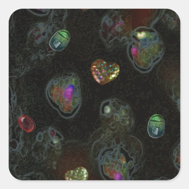 PEGATINA CUADRADA CORAZONES Y CABOCHONES (Anverso)