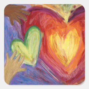 Pegatina Cuadrada Corazones y manos aman la diversidad Pegatinas de