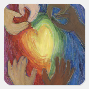 Pegatina Cuadrada Corazones y manos aman la diversidad Pegatinas de