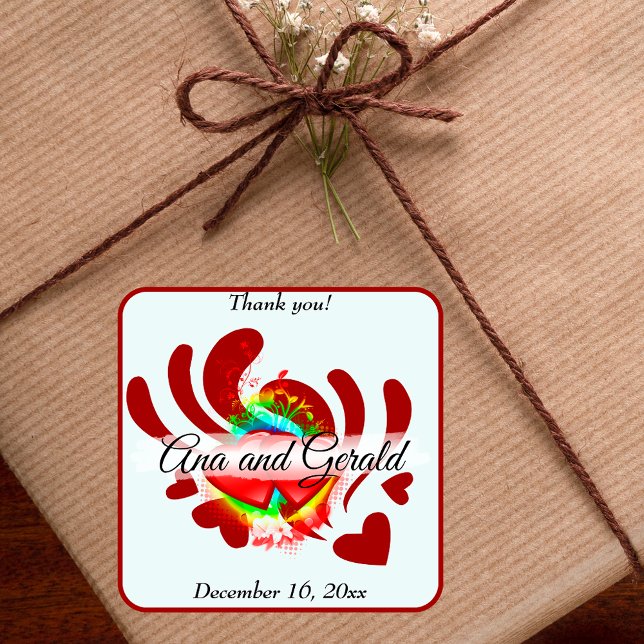 Pegatina Cuadrada Corazones y vides Gracias Favor de la Boda (Subido por el creador)