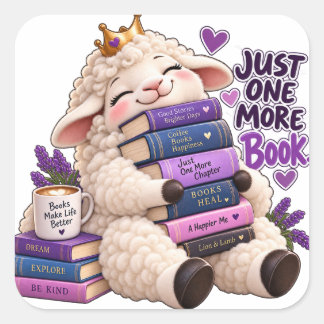 Pegatina Cuadrada Cordero Amante de Libros Adorable - Solo Un Libro