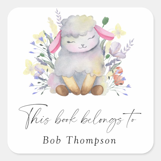 Pegatina Cuadrada Cordero - este libro pertenece a (Anverso)