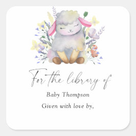 Pegatina Cuadrada Cordero - Ex libris para baby shower, libros para 