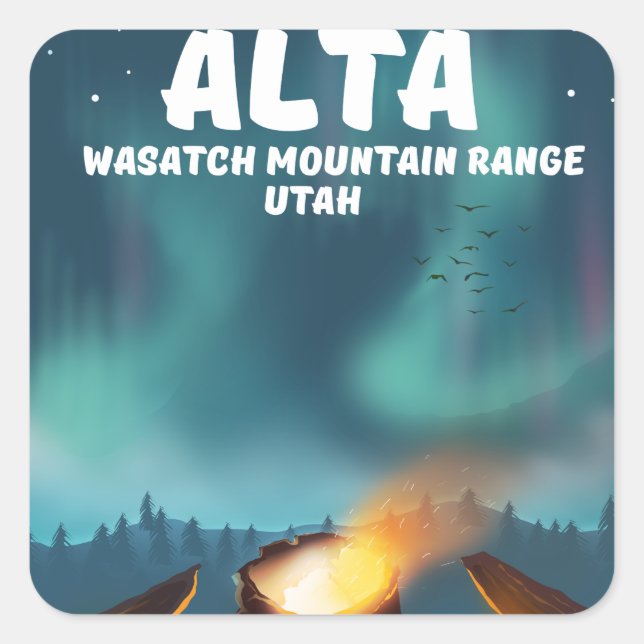 Pegatina Cuadrada Cordillera Alta Wasatch Utah (Anverso)